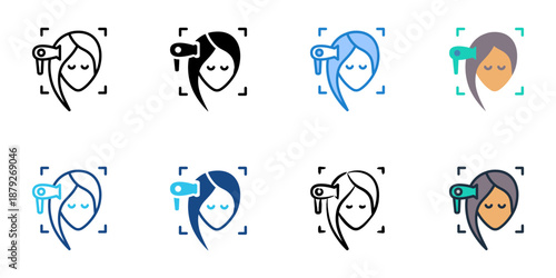 Hairstyling icons set multiple style collection. Editable stroke 
