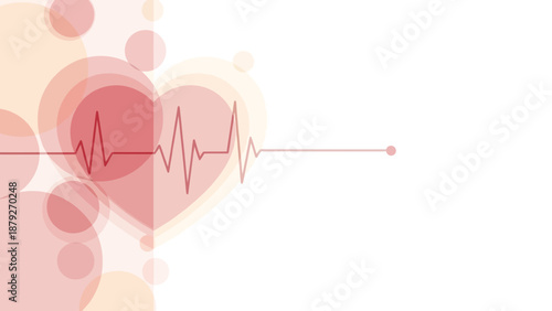 Heartbeat rhythm concept with pink heart and ecg line