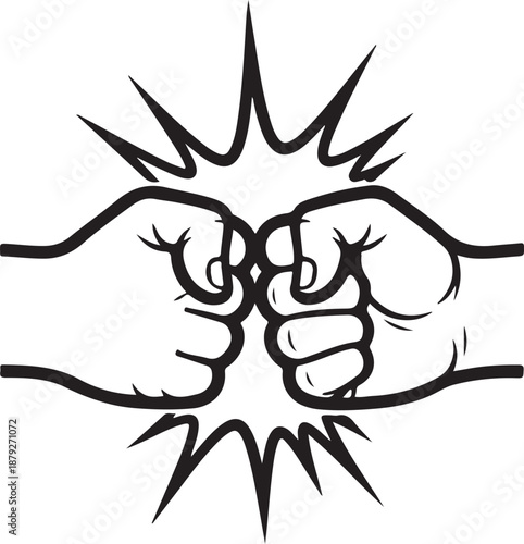 Fist bump outline vector illustration representing agreement teamwork challenge partnership cooperation gesture graphic