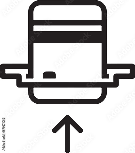 Credit card insert slot icon for payment terminal or atm machine interface design with upward arrow indicating direction