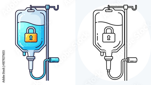 Secure medical IV drip bag with locked pad symbol