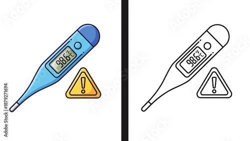 Digital thermometer with warning sign for health monitoring