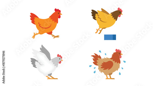 Chicken Variety Icons: Running, Jumping, Flying, and Splashing