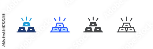 Gold Ingot icon multiple style collection. Vector illustration.