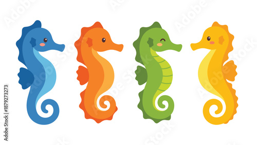 Colorful Seahorse Set: Marine Animal Vector Illustration