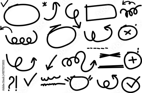 Collection of hand drawn arrows and symbols for design and illustration