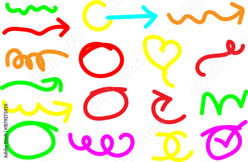Colorful hand drawn arrows and symbols illustration