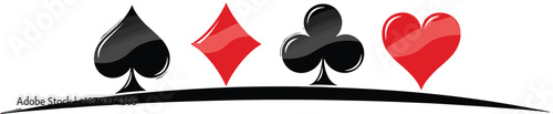 Playing card suits symbols spade diamond club heart vector illustration isolated on white background casino poker gaming design graphic element