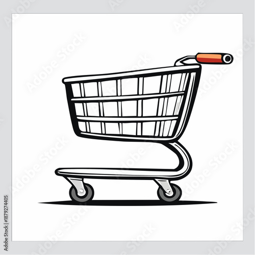 Simple illustration of a shopping cart viewed from the side in a retail setting