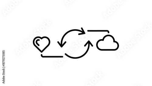 Heart and Cloud with Circular Arrows, Concept of Connection and Data Transfer
