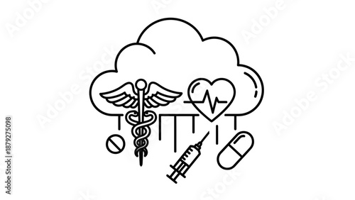 Healthcare Technology Cloud Concept with Medical Symbols and Icons
