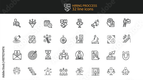 Hiring process line icons set with recruitment and career symbols Keywords: hiring, process