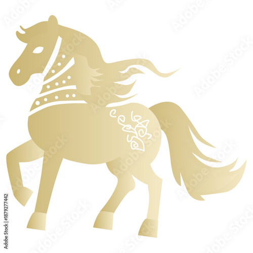 Golden horse with ornate white details, suitable for luxury branding, equestrian themes, or elegant design projects.