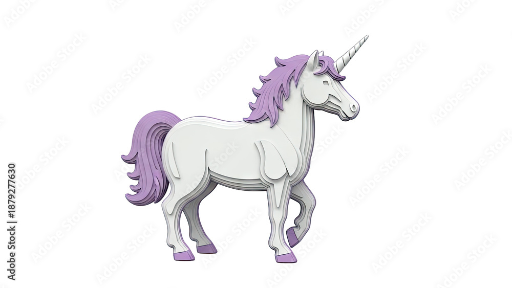 Fototapeta premium Layered Paper Unicorn with Purple Mane and Tail
