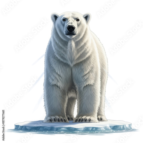 Majestic polar bear standing on melting ice floe in Arctic