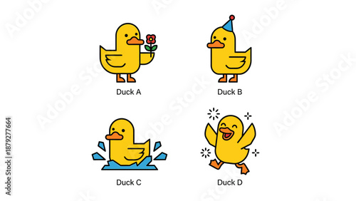 Cartoon Duck Collection: Four Cute Poses for Design