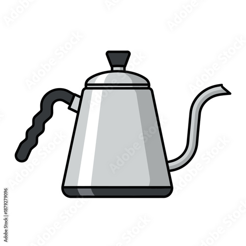 Pour-Over Coffee Gooseneck Kettle Icon Illustration. Modern Stainless Steel Brewing Teapot Vector Graphic.