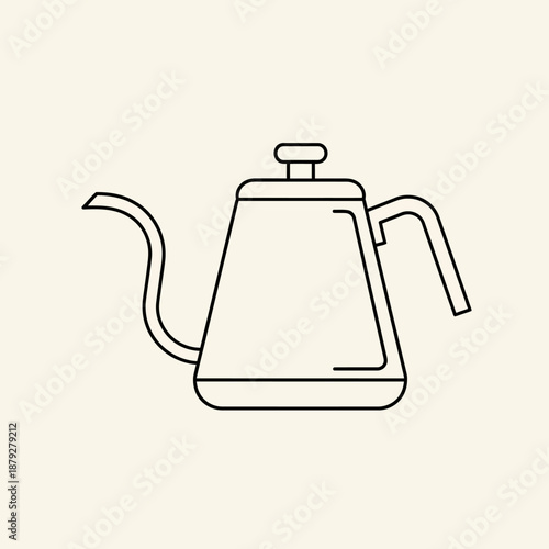 Gooseneck Kettle Line Art Icon for Pour Over Coffee. Modern Brewing Equipment Vector Illustration.