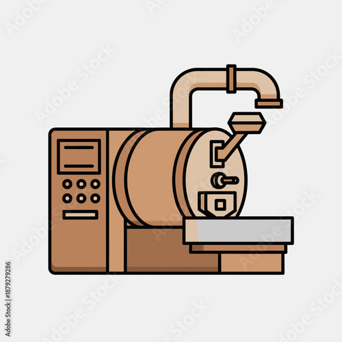 Commercial Coffee Roaster Machine Illustration. Flat Design Icon of Industrial Bean Roasting Equipment.