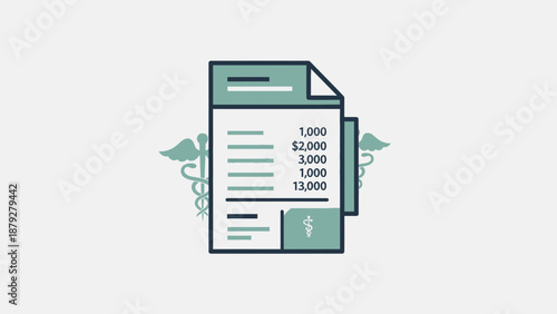 Medical Bill Icon with Caduceus Symbol, Healthcare Cost and Finance Concept