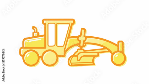 A yellow illustration of a bulldozer on a white background with orange outline and shadow.