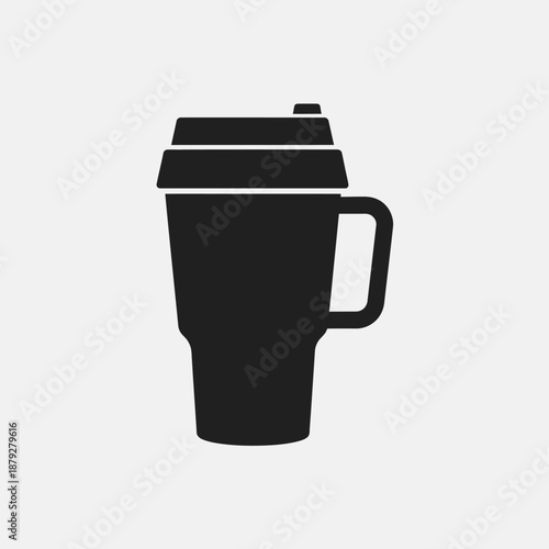Modern Insulated Travel Tumbler Icon. Black Silhouette of a Reusable Coffee Mug with Handle and Lid.
