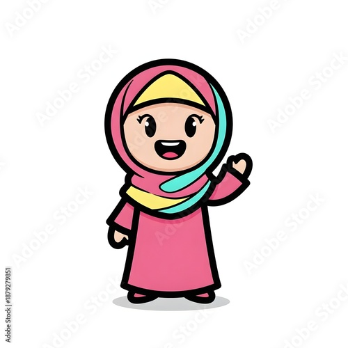 Cartoon Muslim Girl in Pink Hijab