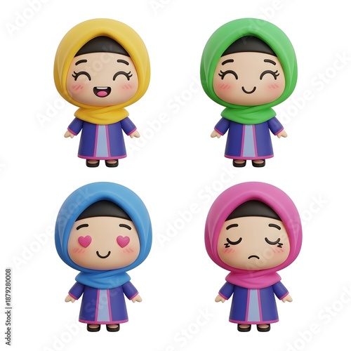 Four Cartoon Girls with Different Emotions