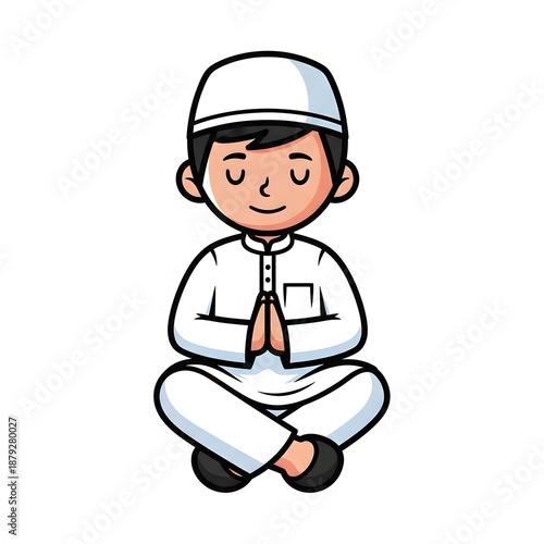 Boy Praying in White Outfit