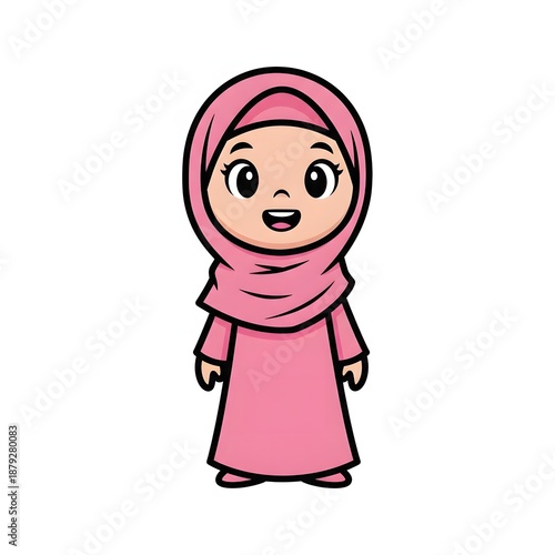 Smiling Muslim Girl Cartoon Character