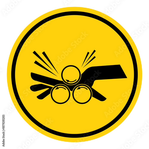 Rotating Roller on Roll Bender Hazard Symbol Sign ,Vector Illustration, Isolate On White Background Label.EPS10