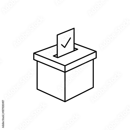 election ballot box line icon - voting paper with check mark in container - political choice and democracy concept symbol - minimalist survey or feedback collection vector illustration