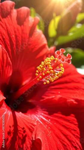 Brilliant Crimson Hibiscus Bloom Capturing the Essence of Tropical Beauty and Vibrant Flora