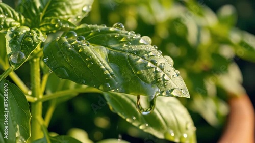 Captivating Basil Leaves Adorned With Pristine Water Droplets And Fresh Greenery Background