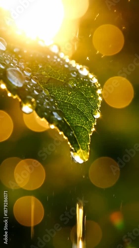 Captivating Close Up Of Leaf With Water Droplets Sparkling In Radiant Sunlight