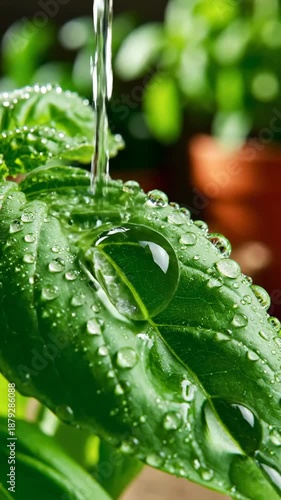 Captivating Close Up Of Fresh Water Droplets Cascading Over Vibrant Green Leaves For Growth