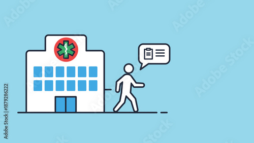 Patient Leaving Hospital with Medical Record Icon