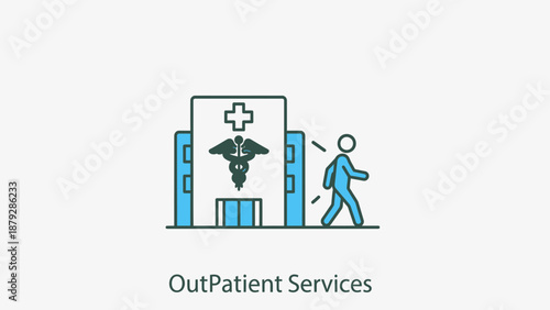 Outpatient Services Icon: Person Walking Away From Hospital Building