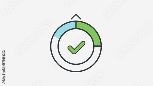 Progress circle with checkmark and upward arrow icon, representing completion and success