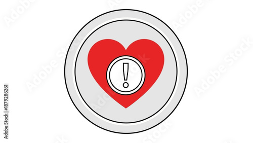Red Heart with Exclamation Mark Symbol Inside Circle, Warning Sign