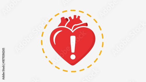 Red Heart Icon with Exclamation Mark - Health Warning, Cardiac Danger, Medical Alert