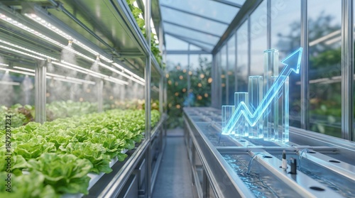 Digital 3D Growth Chart in Modern Smart Greenhouse
