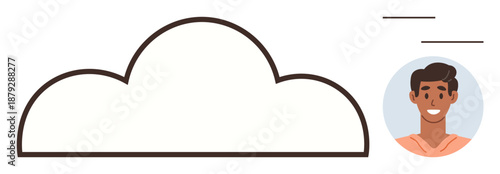 Cloud storage, user identity, networking, communication, digital services, online platforms. A cloud with picture of a man. Cloud storage and user identity concept