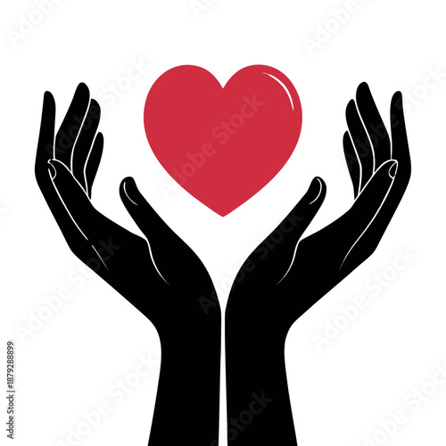 Hands Holding Heart Silhouette Icon Vector in transparent background