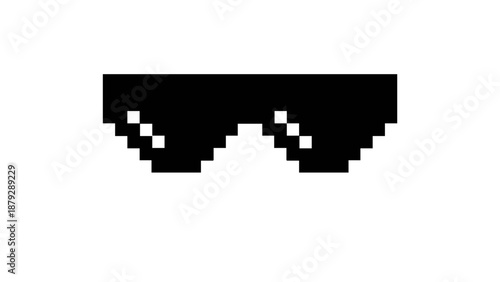 Pixelated black sunglasses illustration, a cool retro 8-bit graphic. This iconic eyewear symbol conveys confidence, humor, and a distinct digital culture aesthetic