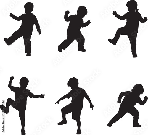 Kids Doing Silly Walks Funny Playing Silhouette Vector Set