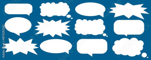 A set of chat box designs for comments on social media or comics. Vector designs of speech bubbles, text boxes, and conversation chat columns in comics.	