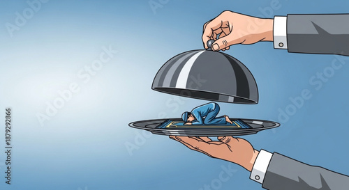 Revealing Islamic Devotion A Man in Prayer Presented on a Silver Platter Under a Dome