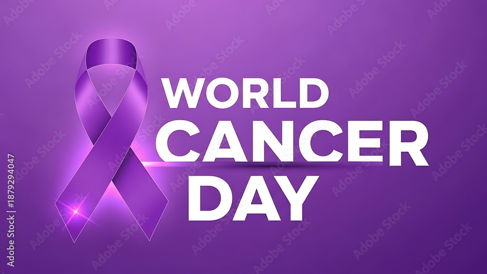 Fototapeta premium World cancer day purple ribbon awareness