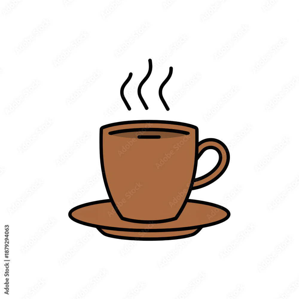 Obraz premium A simple brown coffee cup with saucer and steam on transparent background